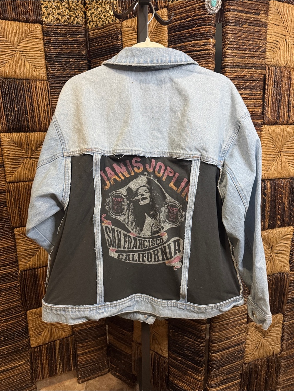Janis Joplin Black & Light Blue Denim Panel Jacket - Picture 2 of 7